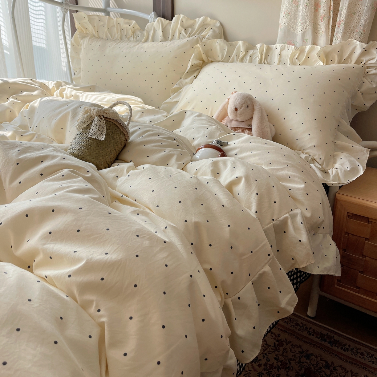 91家纺网 家纺一手货源 找家纺 （总）摩妮卡 2026春夏新款韩版公主风花边亲肤棉水洗棉印花四件套