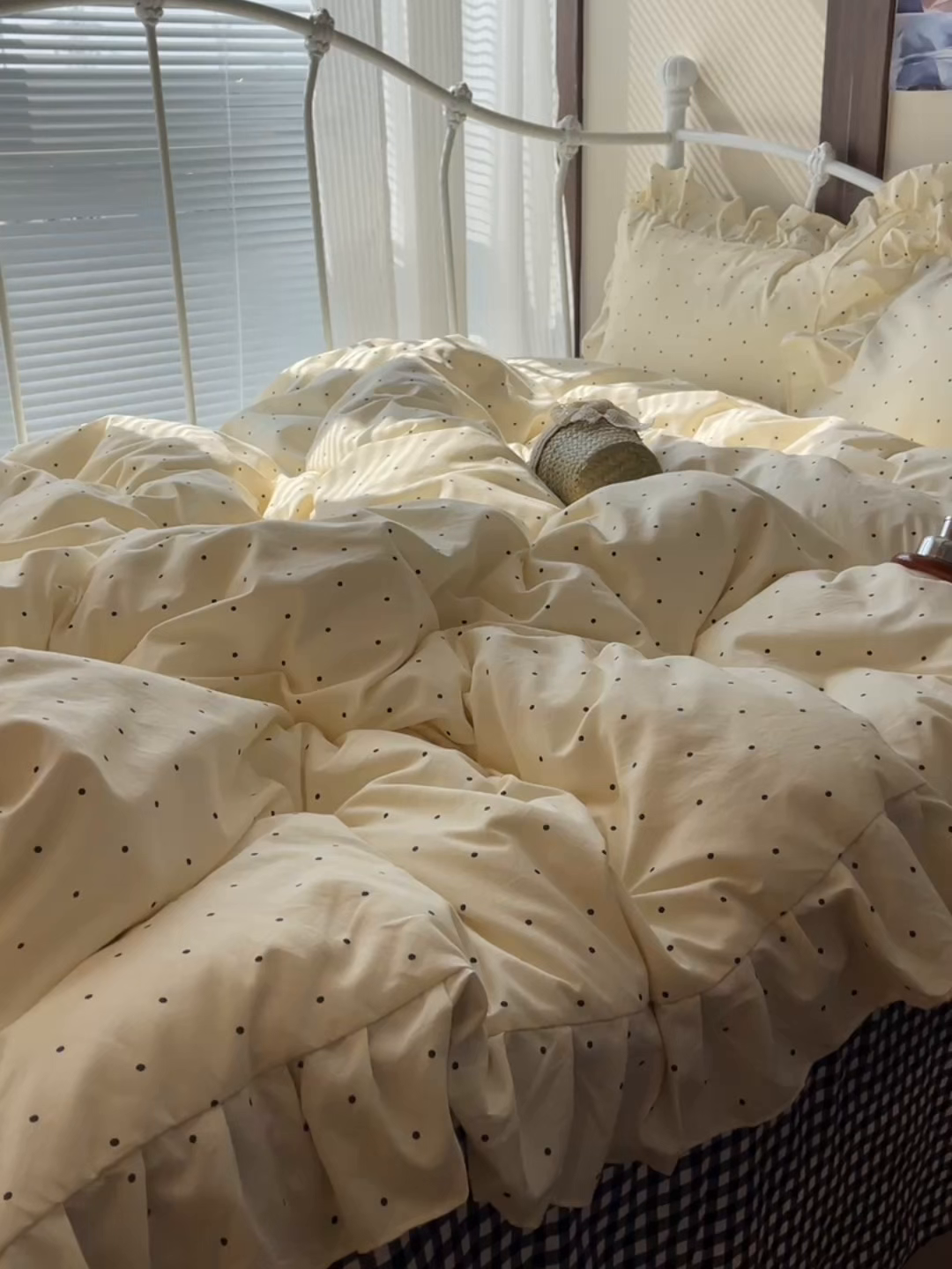 91家纺网 家纺一手货源 找家纺 摩妮卡 2026春夏新款韩版公主风花边亲肤棉水洗棉印花四件套 甜心波点