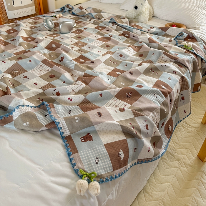 91家纺网 家纺一手货源 找家纺 （总）潮邦创意家居 2026新A类全棉双层纱三角针四角郁金香吊坠盖毯—郁金纱语系列【含A类检测报告】