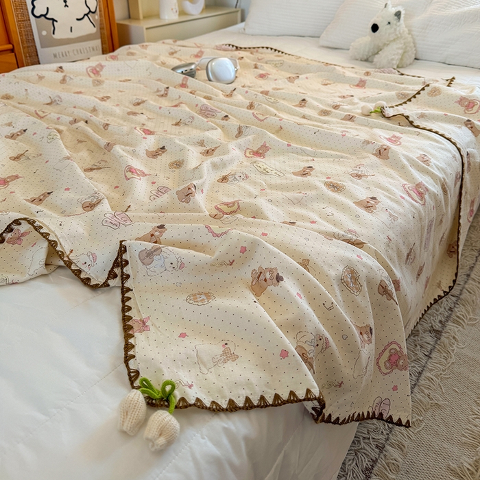 91家纺网 家纺一手货源 找家纺 （总）潮邦创意家居 2026新A类全棉双层纱三角针四角郁金香吊坠盖毯—郁金纱语系列【含A类检测报告】