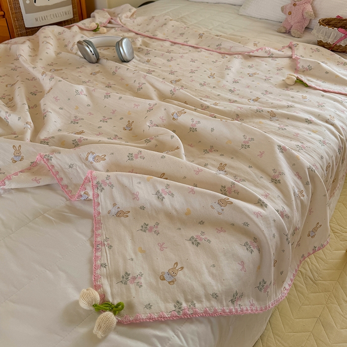 91家纺网 家纺一手货源 找家纺 （总）潮邦创意家居 2026新A类全棉双层纱三角针四角郁金香吊坠盖毯—郁金纱语系列【含A类检测报告】