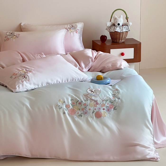 91家纺网 家纺一手货源 找家纺 爱缦 2026新款60支LF级奥地利兰精天丝夏被四件套-小雪的花园系列 小雪的花园四件套-粉