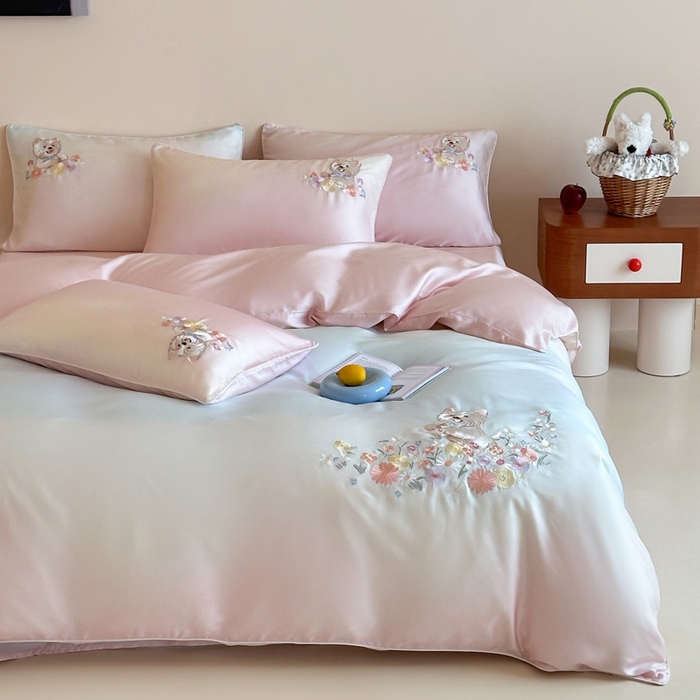 91家纺网 家纺一手货源 找家纺 爱缦 2026新款60支LF级奥地利兰精天丝夏被四件套-小雪的花园系列 小雪的花园四件套-粉