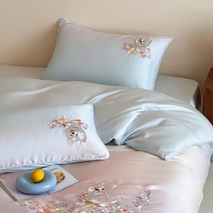 91家纺网 家纺一手货源 找家纺 爱缦 2026新款60支LF级奥地利兰精天丝夏被四件套-小雪的花园系列 小雪的花园四件套-蓝