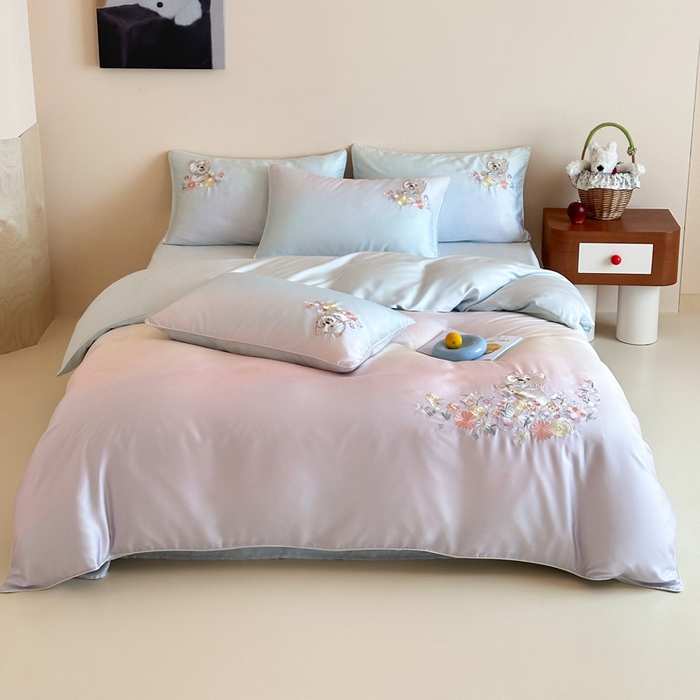 91家纺网 家纺一手货源 找家纺 爱缦 2026新款60支LF级奥地利兰精天丝夏被四件套-小雪的花园系列 小雪的花园四件套-蓝