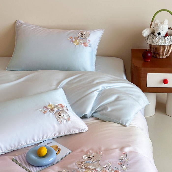 91家纺网 家纺一手货源 找家纺 爱缦 2026新款60支LF级奥地利兰精天丝夏被四件套-小雪的花园系列 小雪的花园四件套-蓝