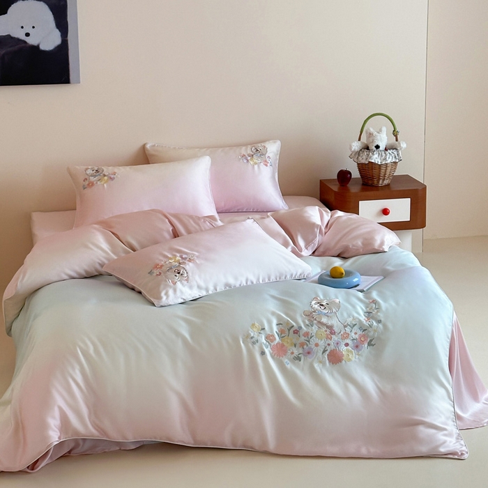 91家纺网 家纺一手货源 找家纺 爱缦 2026新款60支LF级奥地利兰精天丝夏被四件套-小雪的花园系列 小雪的花园四件套-粉