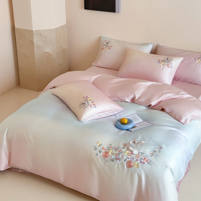 91家纺网 家纺一手货源 找家纺 爱缦 2026新款60支LF级奥地利兰精天丝夏被四件套-小雪的花园系列 小雪的花园四件套-粉