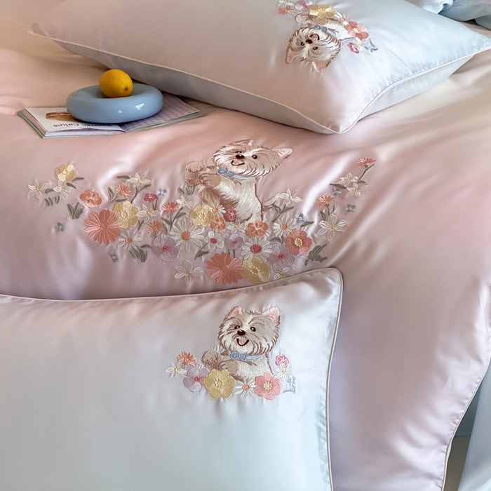 91家纺网 家纺一手货源 找家纺 爱缦 2026新款60支LF级奥地利兰精天丝夏被四件套-小雪的花园系列 小雪的花园四件套-蓝