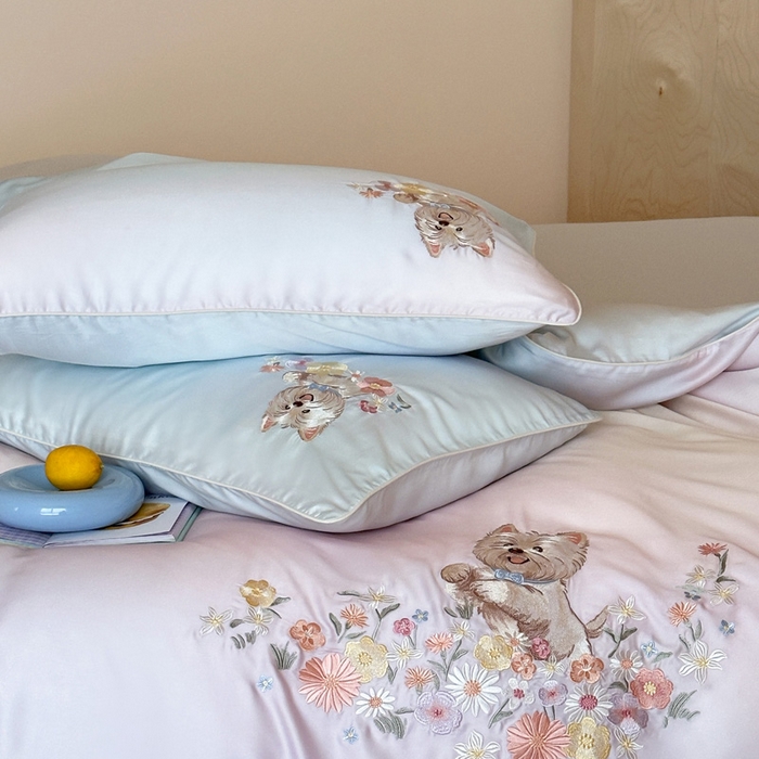 91家纺网 家纺一手货源 找家纺 爱缦 2026新款60支LF级奥地利兰精天丝夏被四件套-小雪的花园系列 小雪的花园四件套-蓝