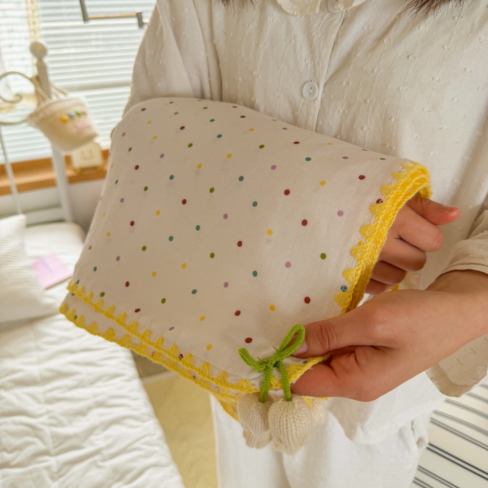 91家纺网 家纺一手货源 找家纺 潮邦创意家居 2026新A类全棉双层纱三角针四角郁金香吊坠盖毯—郁金纱语系列【含A类检测报告】 彩色圆点