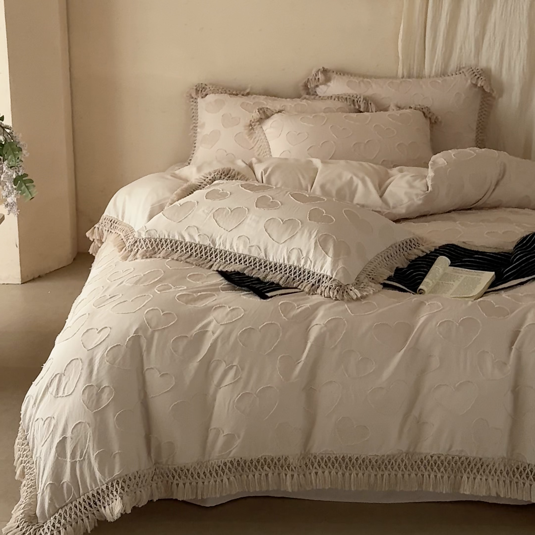 91家纺网 家纺一手货源 找家纺 （总）缘生活 2026春夏新款民宿立体剪花蝴蝶结流苏四件套