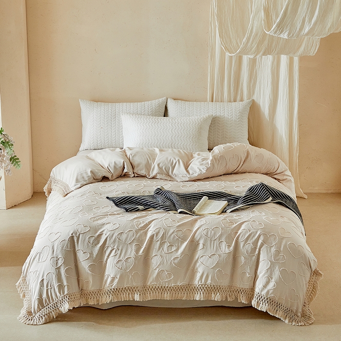 91家纺网 家纺一手货源 找家纺 （总）缘生活 2026春夏新款民宿立体剪花蝴蝶结流苏四件套