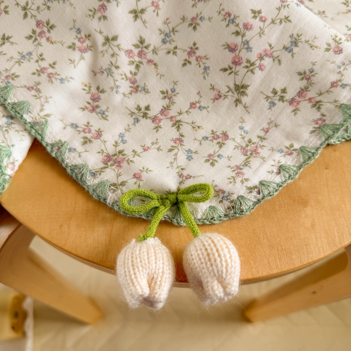 91家纺网 家纺一手货源 找家纺 潮邦创意家居 2026新A类全棉双层纱三角针四角郁金香吊坠盖毯—郁金纱语系列【含A类检测报告】 春上枝芽