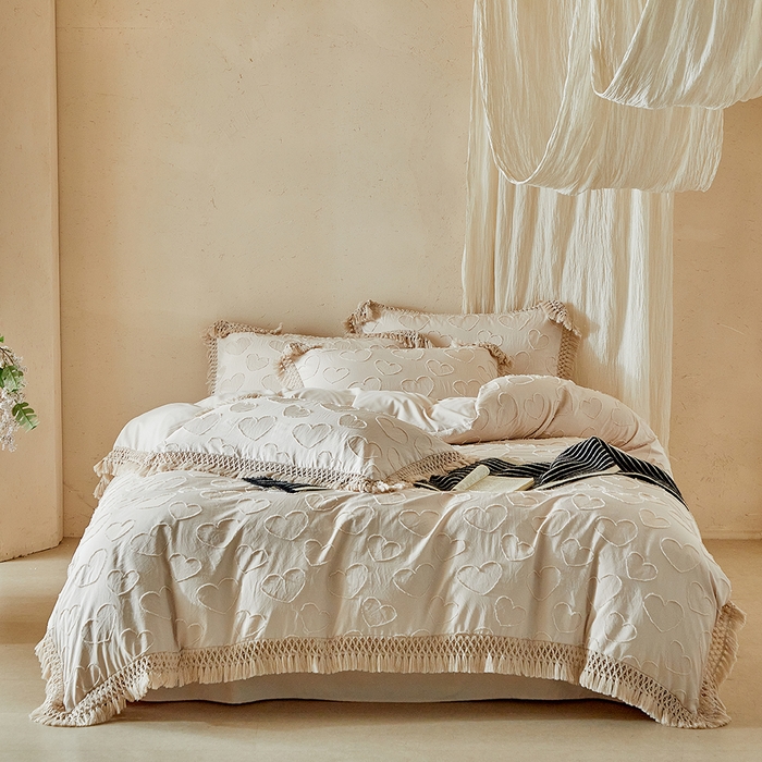 91家纺网 家纺一手货源 找家纺 （总）缘生活 2026春夏新款民宿立体剪花蝴蝶结流苏四件套