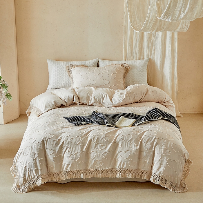 91家纺网 家纺一手货源 找家纺 （总）缘生活 2026春夏新款民宿立体剪花蝴蝶结流苏四件套