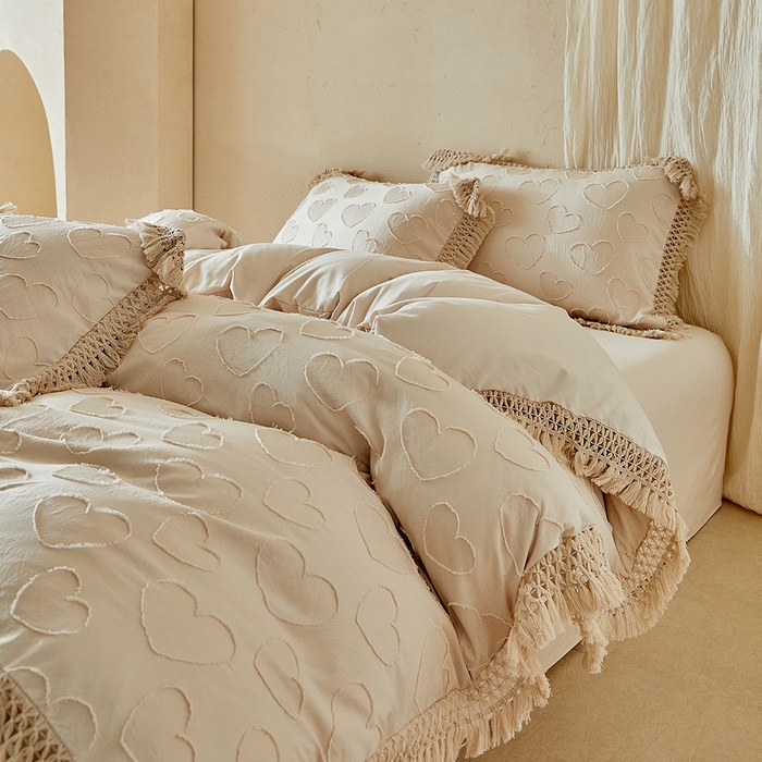 91家纺网 家纺一手货源 找家纺 （总）缘生活 2026春夏新款民宿立体剪花蝴蝶结流苏四件套