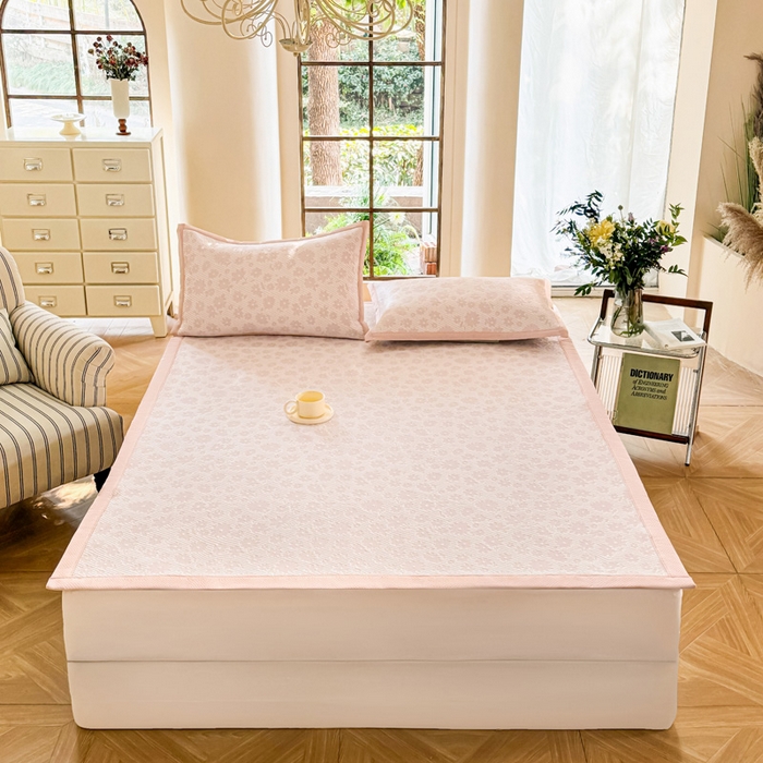 91家纺网 家纺一手货源 找家纺 步步高席业 2025新款凉感冰豆豆凉席 小花-粉色