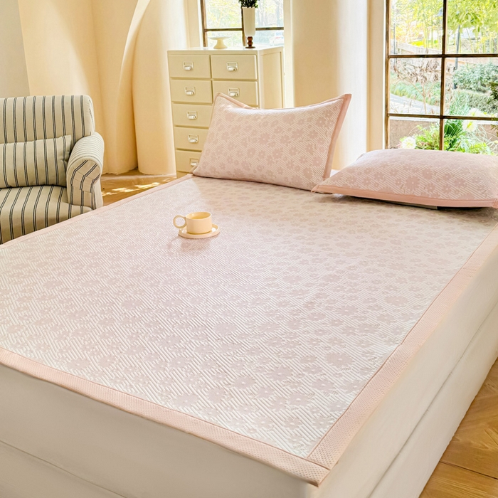 91家纺网 家纺一手货源 找家纺 步步高席业 2025新款凉感冰豆豆凉席 小花-粉色