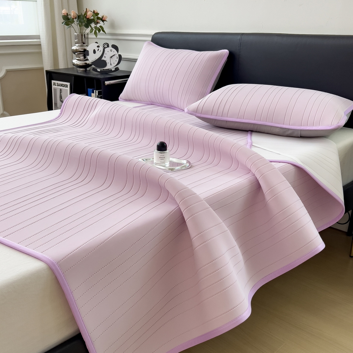 91家纺网 家纺一手货源 找家纺 丝羽坊 2026新款云朵凉感纯色小冰皮软凉席-平铺款 浅紫