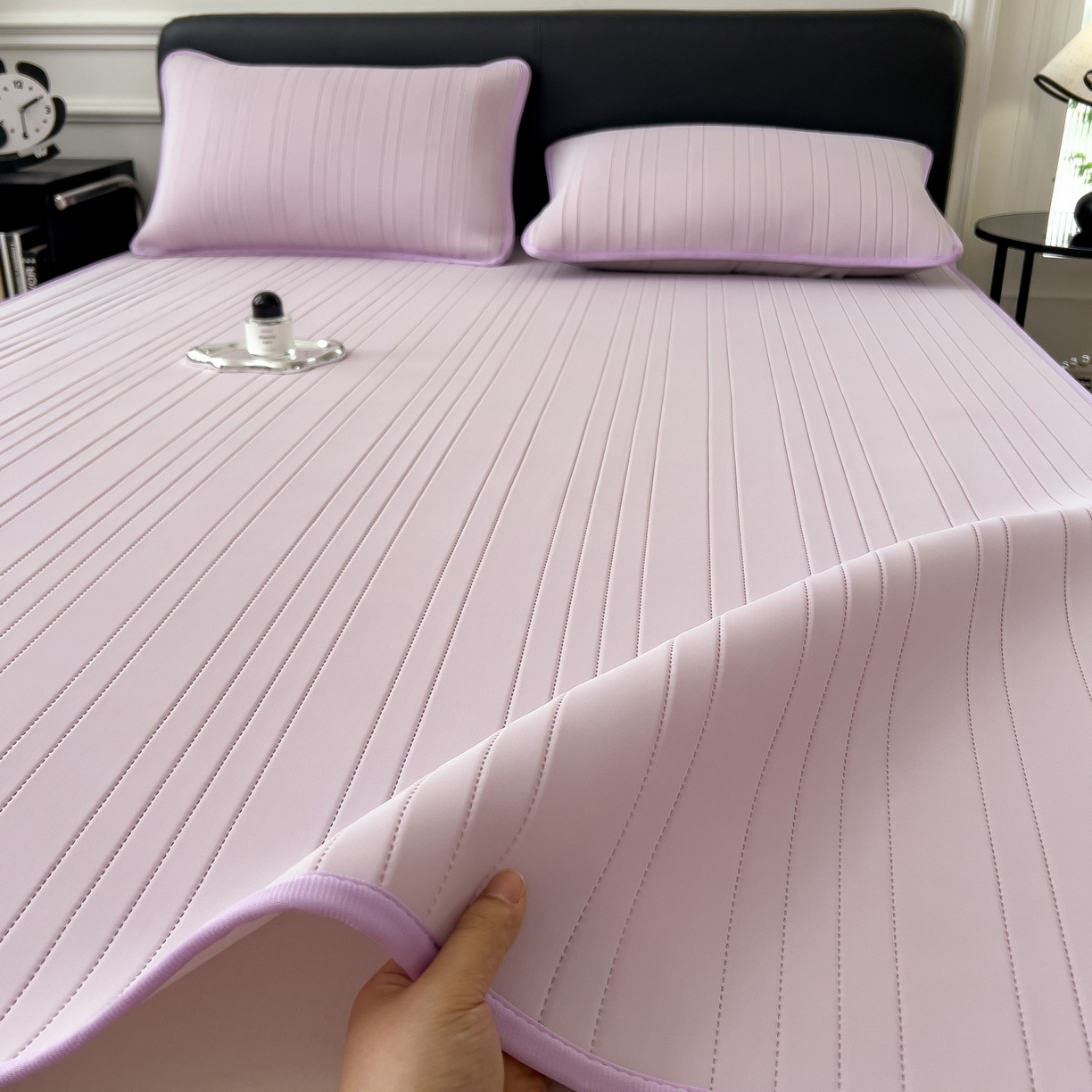 91家纺网 家纺一手货源 找家纺 丝羽坊 2026新款云朵凉感纯色小冰皮软凉席-平铺款 浅紫