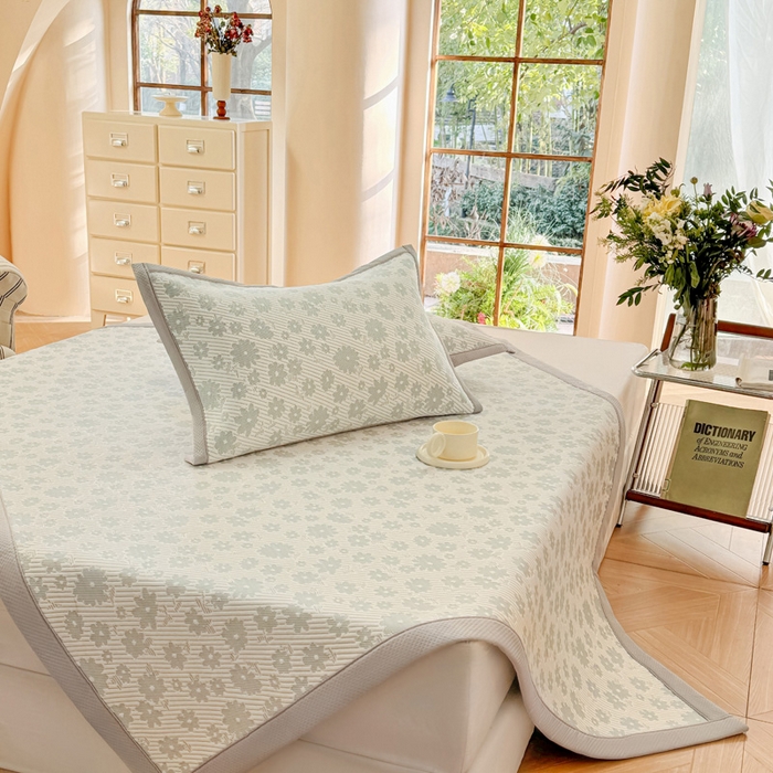 步步高席业 2025新款凉感冰豆豆凉席 小花-绿色