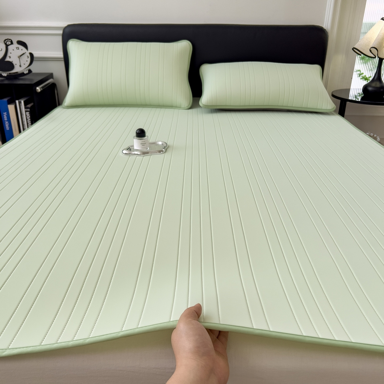 91家纺网 家纺一手货源 找家纺 丝羽坊 2026新款云朵凉感纯色小冰皮软凉席-平铺款 清新绿