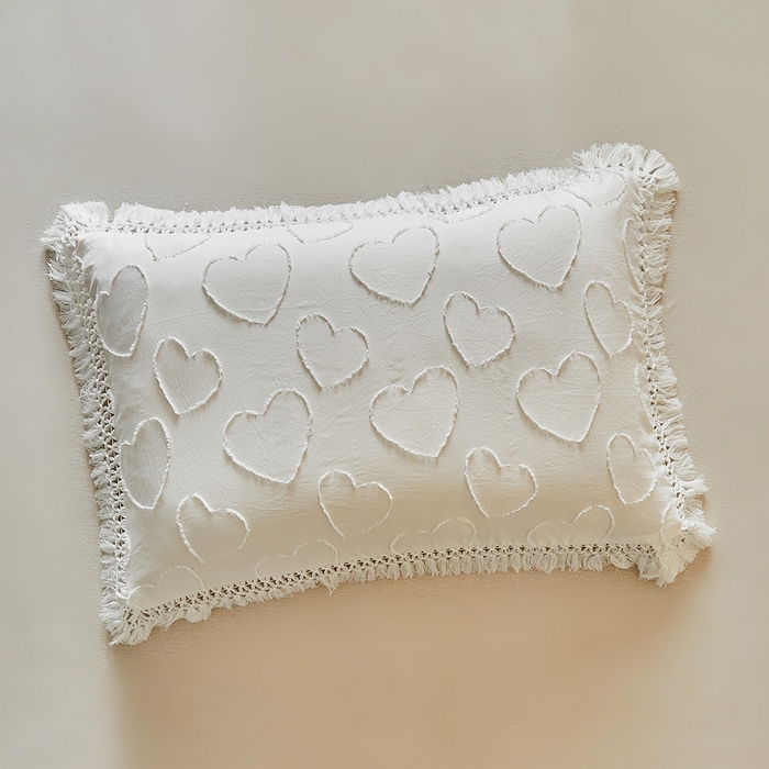 91家纺网 家纺一手货源 找家纺 缘生活 2026春夏新款民宿立体剪花蝴蝶结流苏四件套 剪花爱心流苏本白