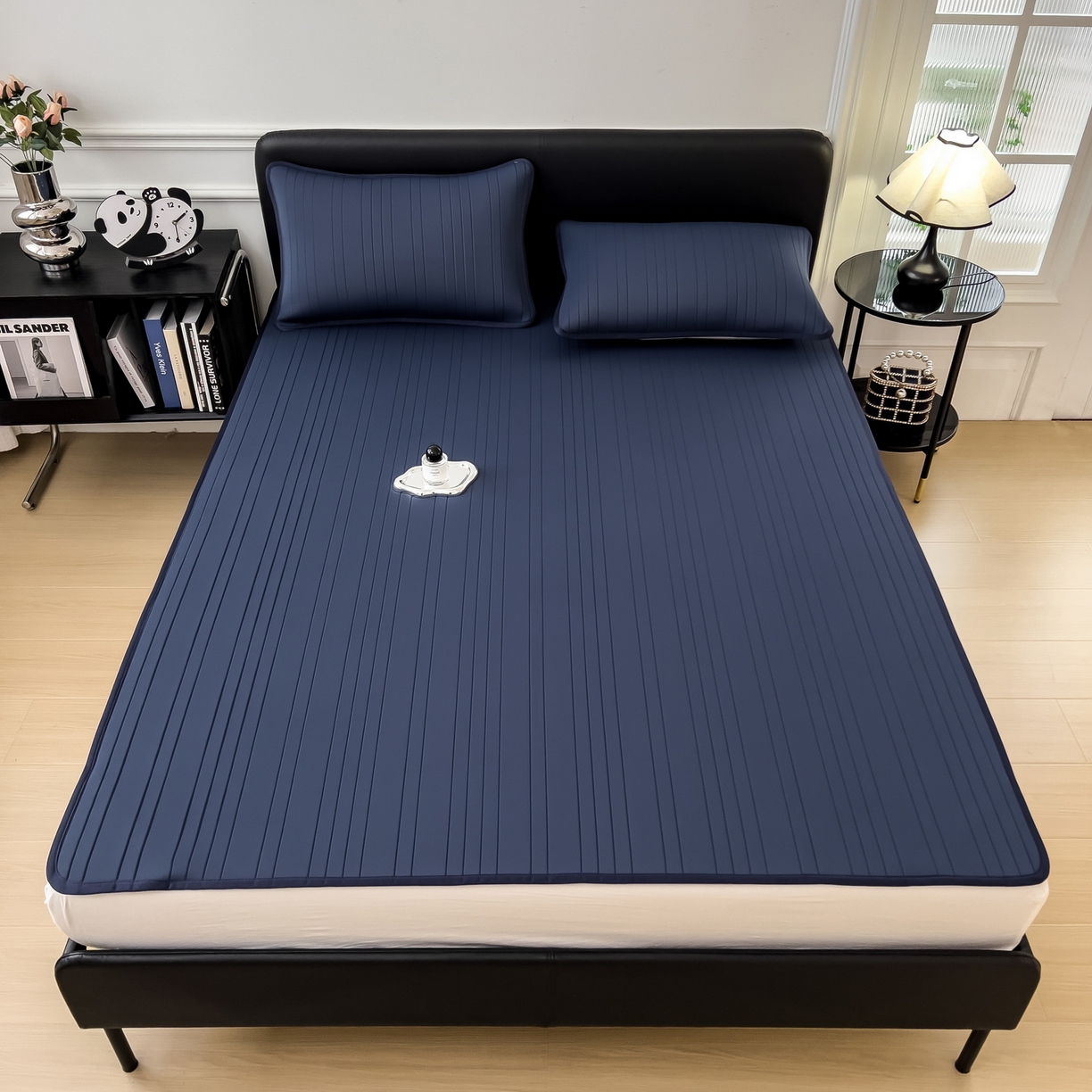 91家纺网 家纺一手货源 找家纺 丝羽坊 2026新款云朵凉感纯色小冰皮软凉席-平铺款 深睡蓝