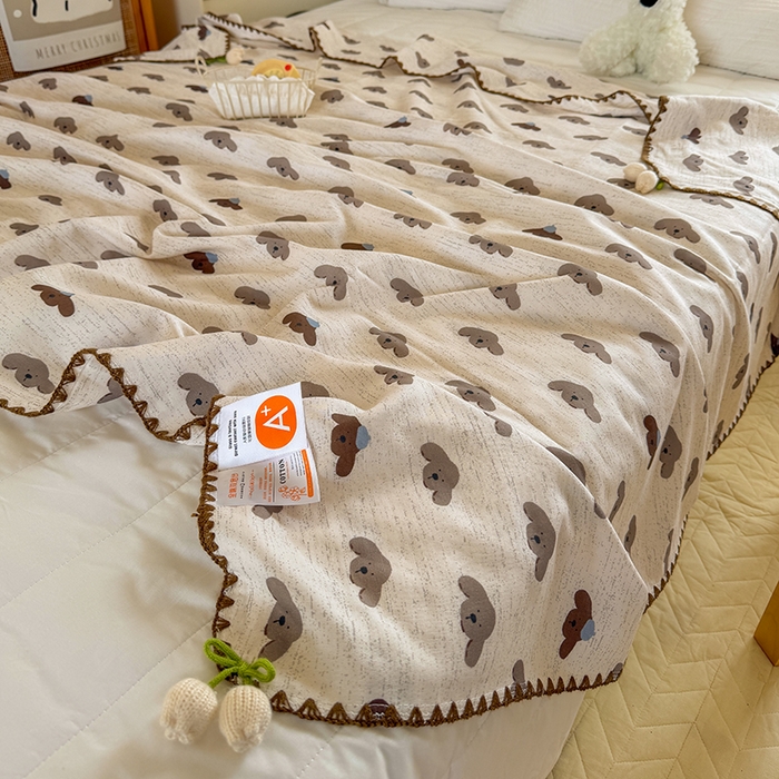 潮邦创意家居 2026新A类全棉双层纱三角针四角郁金香吊坠盖毯—郁金纱语系列【含A类检测报告】 狗狗爱