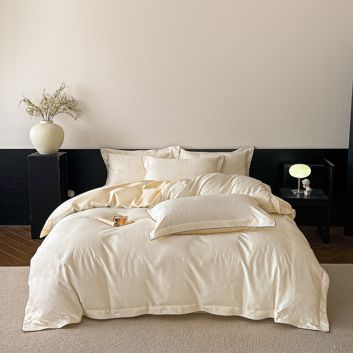 91家纺网 家纺一手货源 找家纺 帝王家纺 2026爆款提花四件套法式轻奢春夏季亲肤棉四季款—暮春 奶白