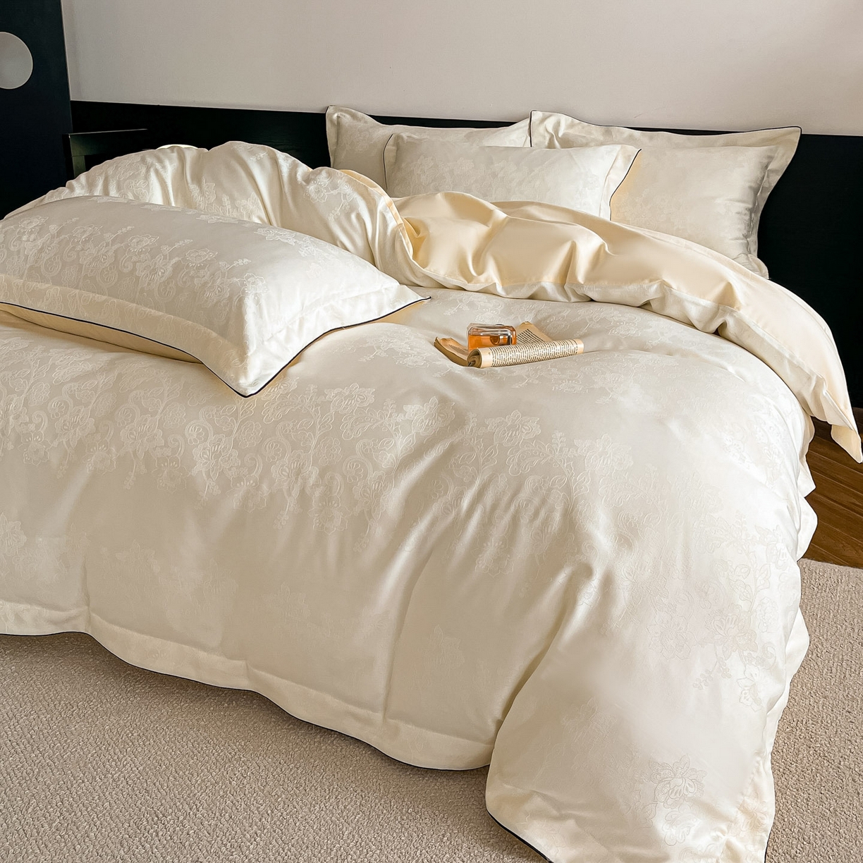 91家纺网 家纺一手货源 找家纺 帝王家纺 2026爆款提花四件套法式轻奢春夏季亲肤棉四季款—暮春 奶白