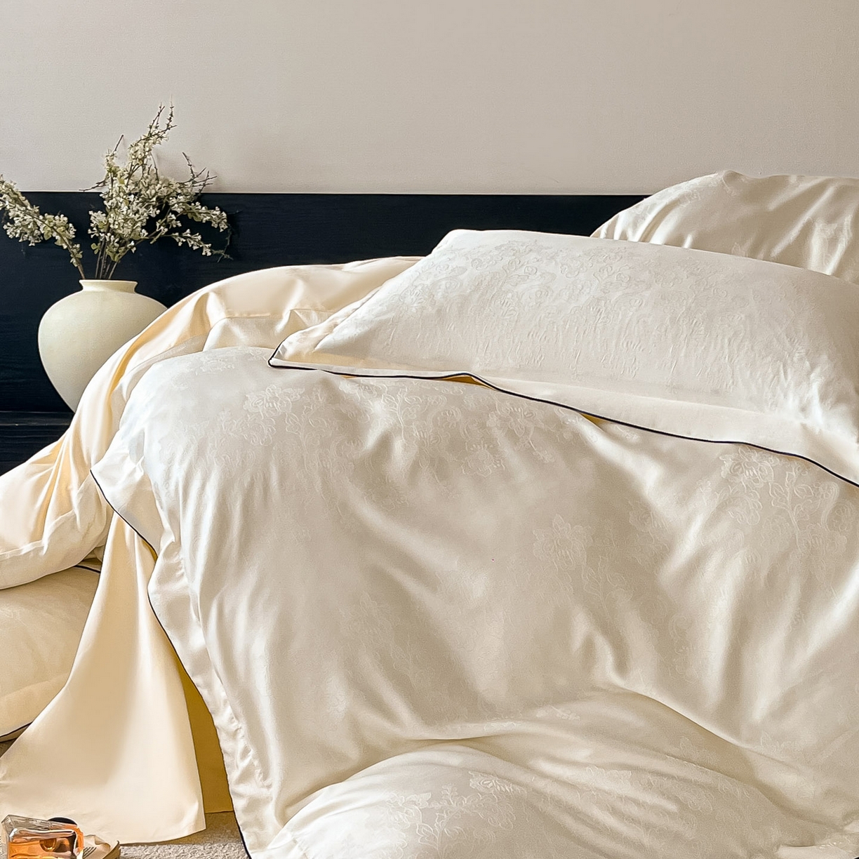 帝王家纺 2026爆款提花四件套法式轻奢春夏季亲肤棉四季款—暮春 奶白