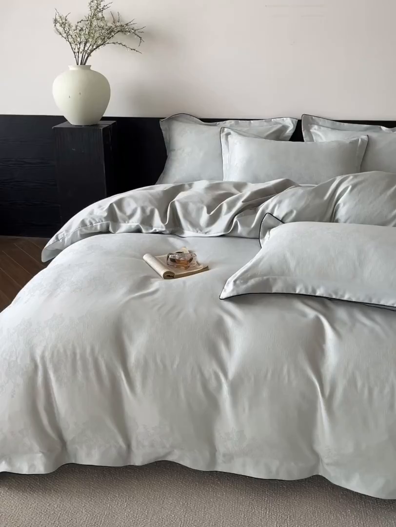 91家纺网 家纺一手货源 找家纺 帝王家纺 2026爆款提花四件套法式轻奢春夏季亲肤棉四季款—暮春 淡绿