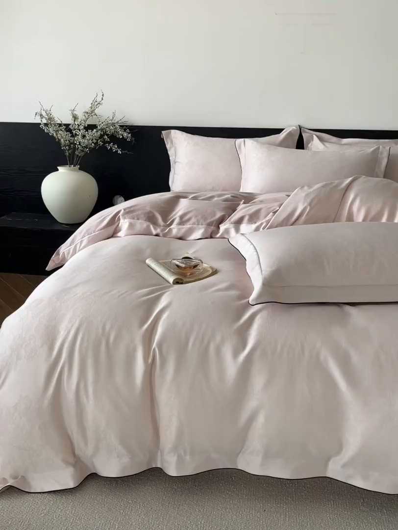 91家纺网 家纺一手货源 找家纺 帝王家纺 2026爆款提花四件套法式轻奢春夏季亲肤棉四季款—暮春 雅粉