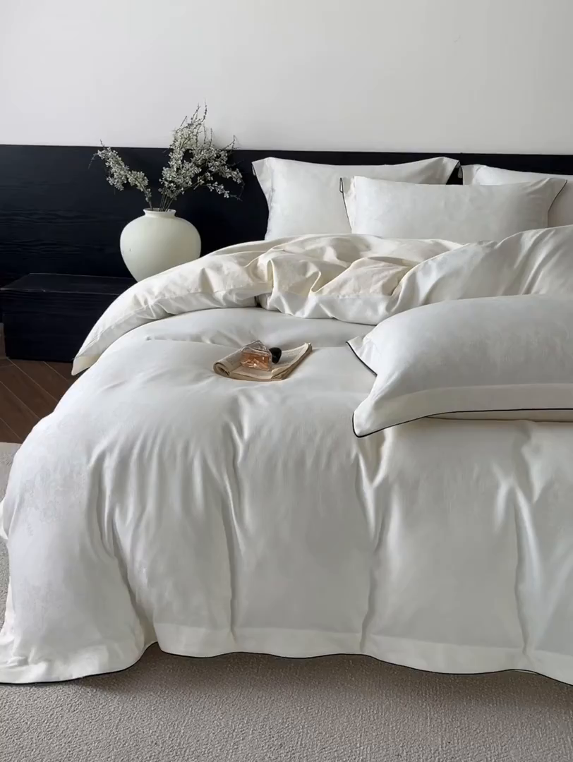 91家纺网 家纺一手货源 找家纺 帝王家纺 2026爆款提花四件套法式轻奢春夏季亲肤棉四季款—暮春 奶白