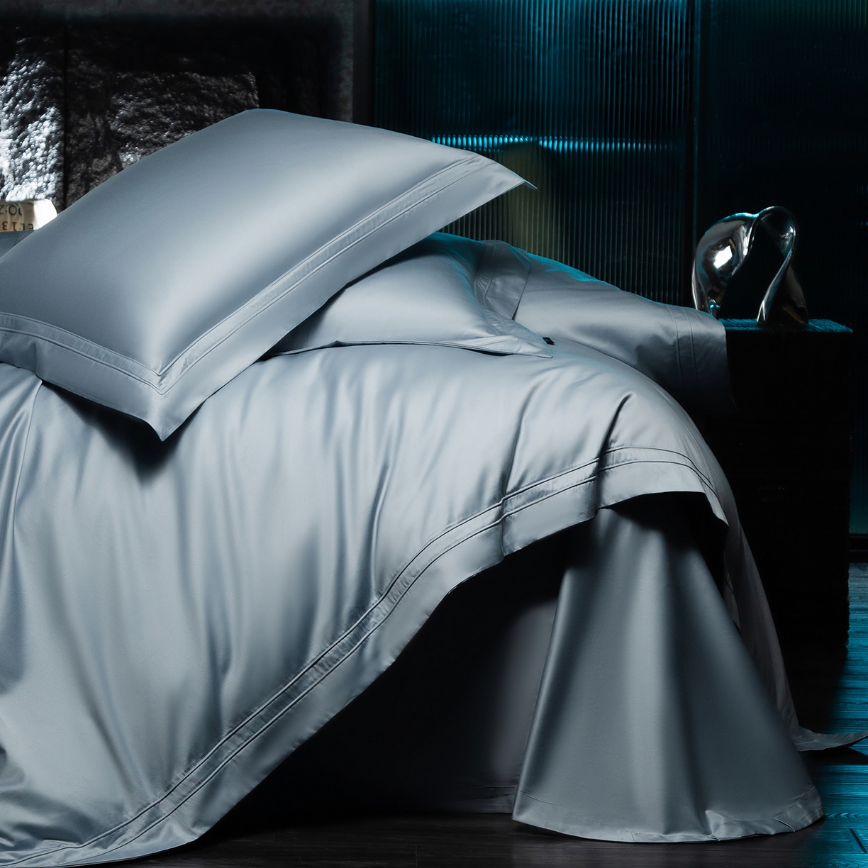 蕾诺家纺 2026秋冬新品100支双股高奢典藏简约全棉四件套系列 棉凯文-北卡蓝