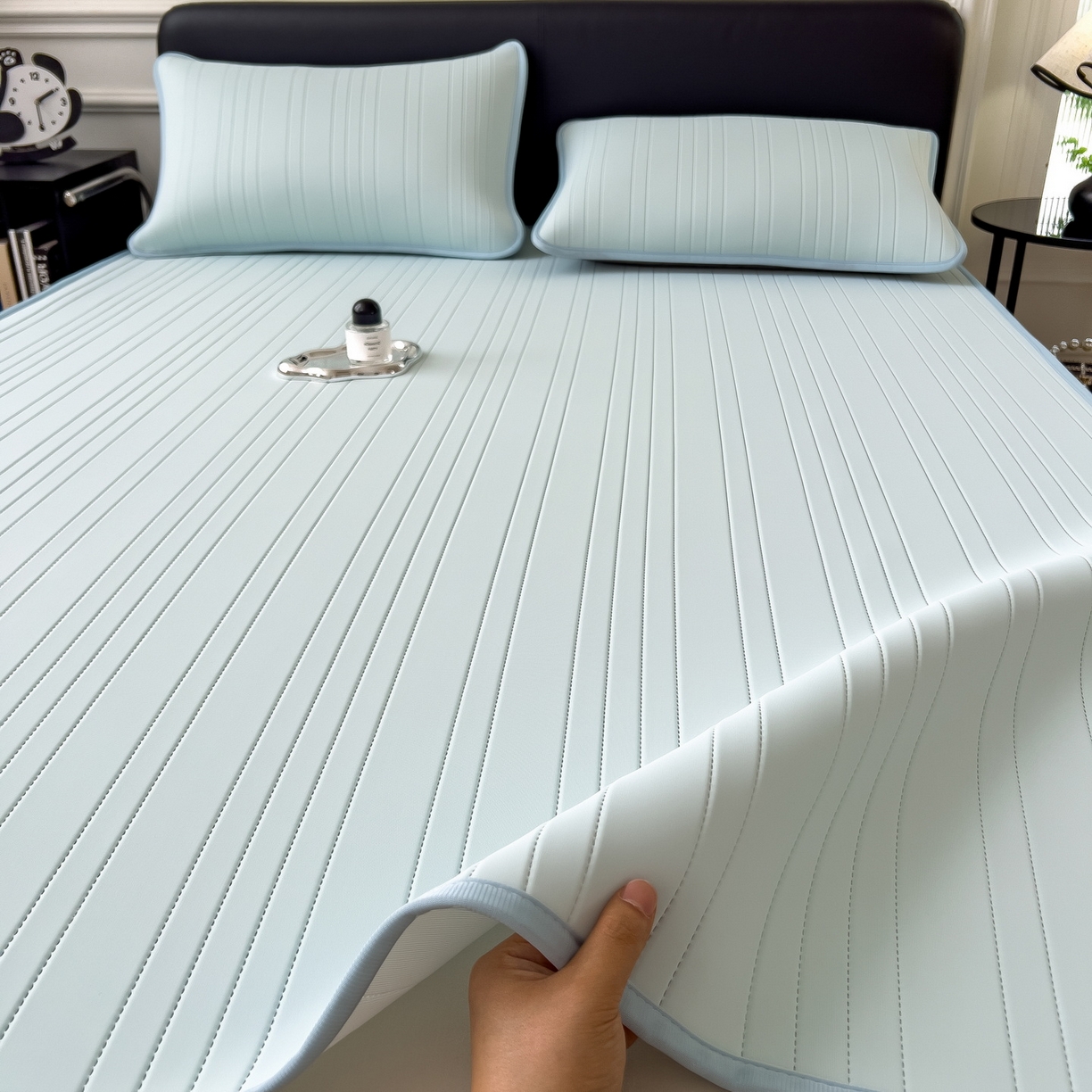 91家纺网 家纺一手货源 找家纺 丝羽坊 2026新款云朵凉感纯色小冰皮软凉席-平铺款 甜心蓝