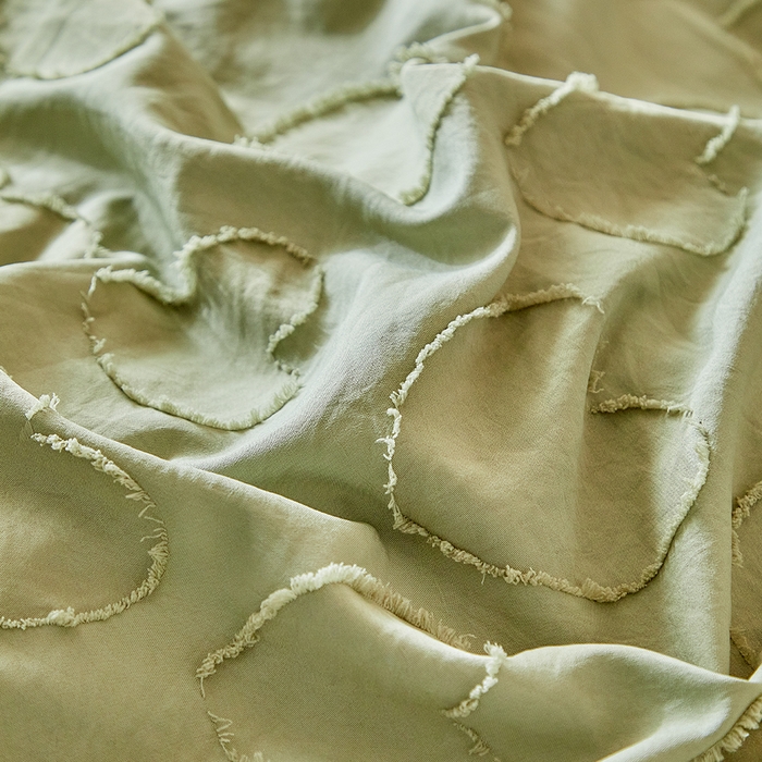 91家纺网 家纺一手货源 找家纺 缘生活 2026春夏新款民宿立体剪花蝴蝶结流苏四件套 剪花爱心流苏抹茶绿