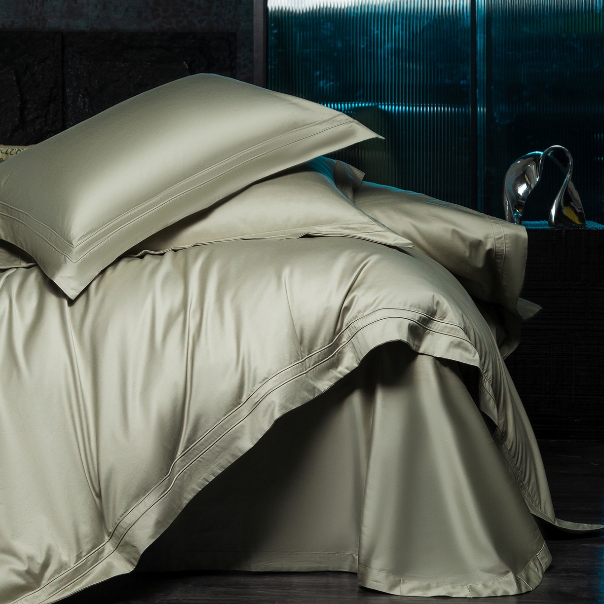 蕾诺家纺 2026秋冬新品100支双股高奢典藏简约全棉四件套系列 棉凯文-青灰