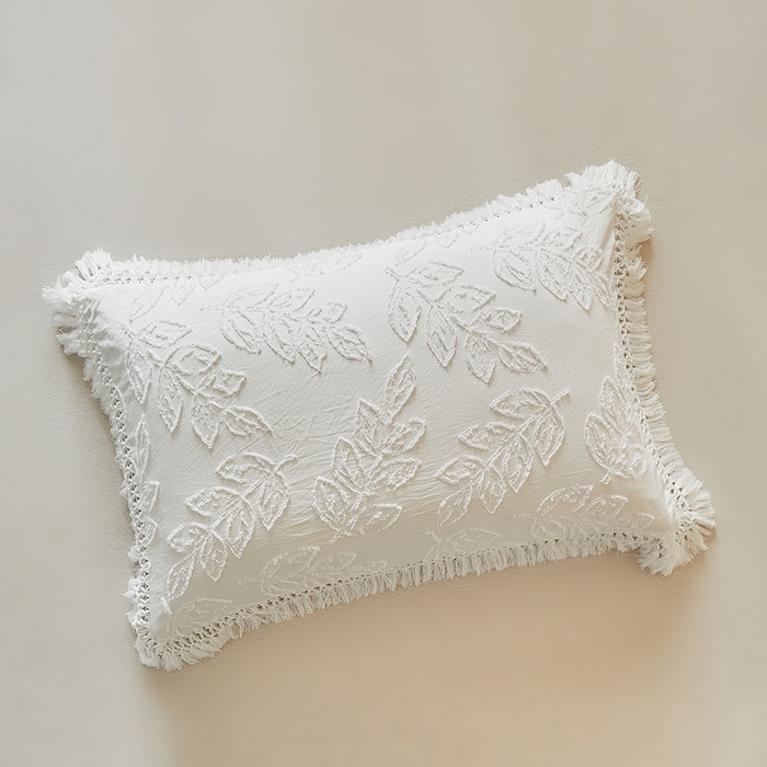 91家纺网 家纺一手货源 找家纺 缘生活 2026春夏新款民宿立体剪花蝴蝶结流苏四件套 剪花落叶流苏本白