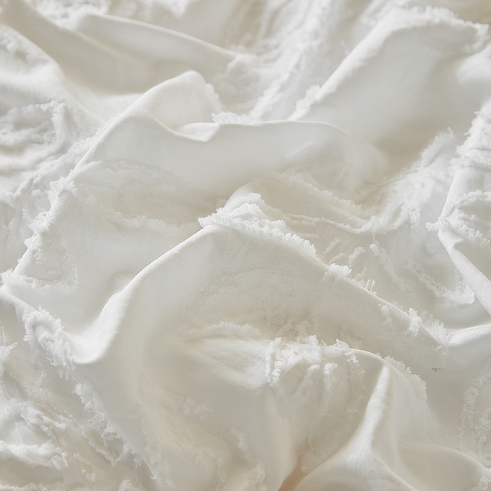 91家纺网 家纺一手货源 找家纺 缘生活 2026春夏新款民宿立体剪花蝴蝶结流苏四件套 剪花落叶流苏本白