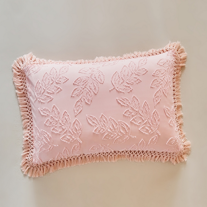 91家纺网 家纺一手货源 找家纺 缘生活 2026春夏新款民宿立体剪花蝴蝶结流苏四件套 剪花落叶流苏粉色
