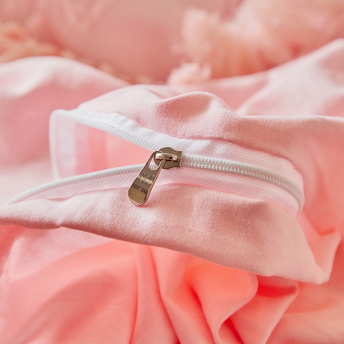 91家纺网 家纺一手货源 找家纺 缘生活 2026春夏新款民宿立体剪花蝴蝶结流苏四件套 剪花落叶流苏粉色