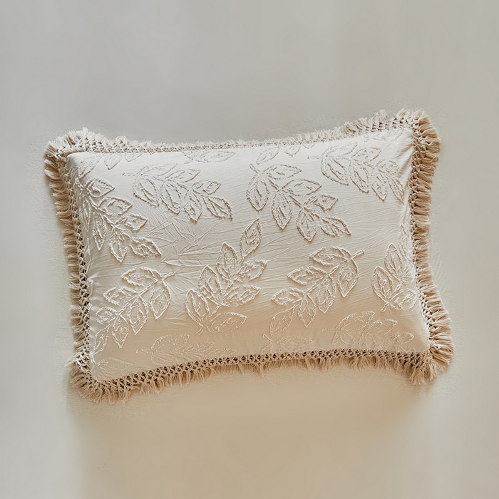 91家纺网 家纺一手货源 找家纺 缘生活 2026春夏新款民宿立体剪花蝴蝶结流苏四件套 剪花落叶流苏卡其