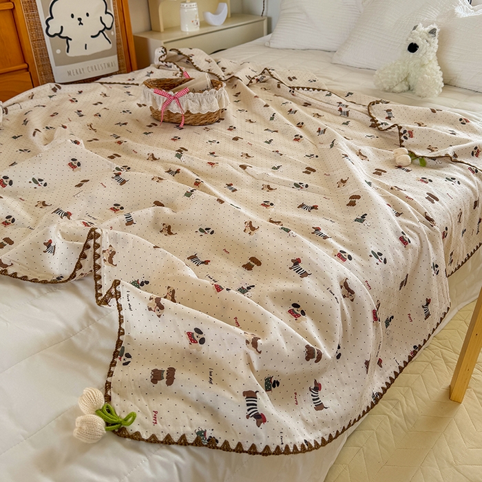 潮邦创意家居 2026新A类全棉双层纱三角针四角郁金香吊坠盖毯—郁金纱语系列【含A类检测报告】 暖棉汪趣