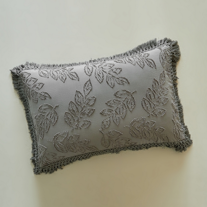 91家纺网 家纺一手货源 找家纺 缘生活 2026春夏新款民宿立体剪花蝴蝶结流苏四件套 剪花落叶流苏深灰