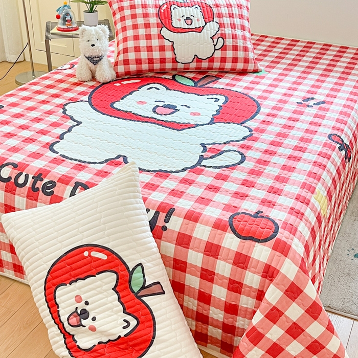 91家纺网 家纺一手货源 找家纺 大彩家居 2026新款针织夏被床盖四件套 红果啵啵狗