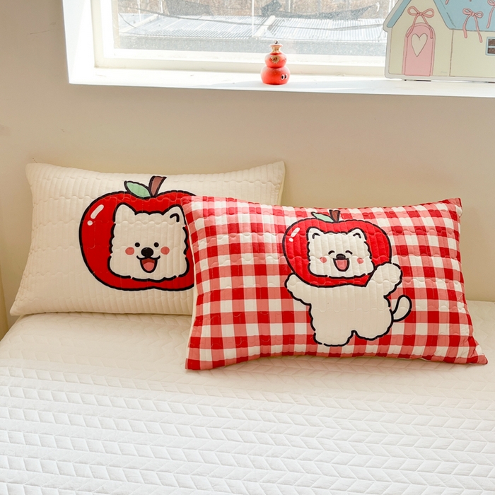 91家纺网 家纺一手货源 找家纺 大彩家居 2026新款针织夏被床盖四件套 红果啵啵狗