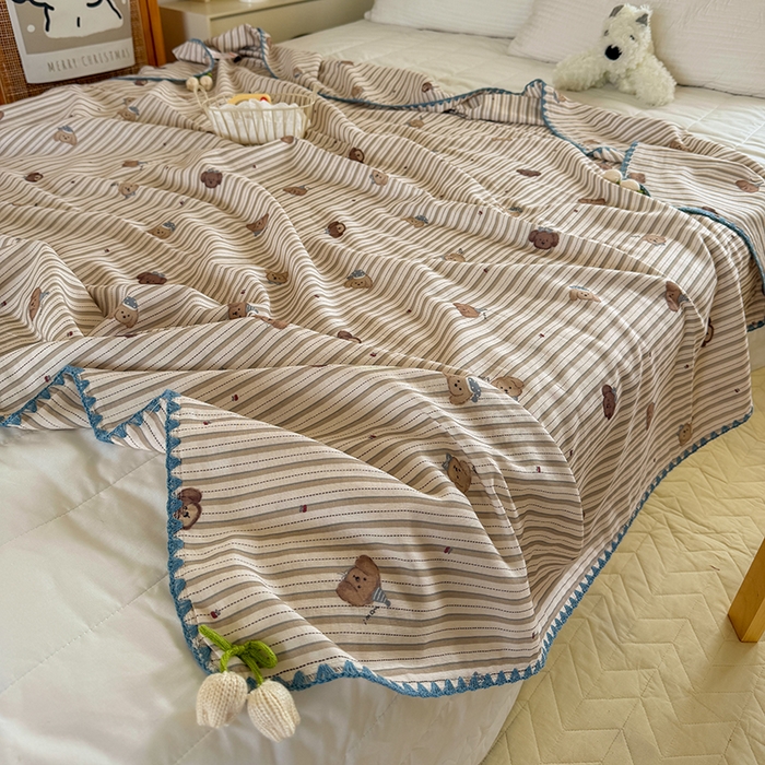 潮邦创意家居 2026新A类全棉双层纱三角针四角郁金香吊坠盖毯—郁金纱语系列【含A类检测报告】 睡衣泰迪